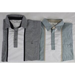 Lot of 2 Classics By Palmland Mens XL Golf Shirts Black Green Banded Waist Woven